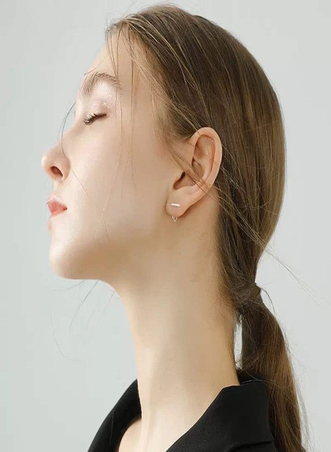 Izpack أقراط صغيرة بتصميم بسيط على شكل حرف T، نصف حلقة، عيار 18، مصنوعة من الفضة الإسترليني عيار 925، حلقات صغيرة للأنف، حلقات غضروفية، حلقات هندسية أنيقة، مناسبة للنساء والرجال ذوي الأذنين الحساسة. - Image 3